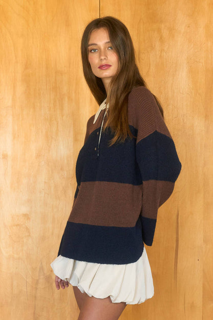 Contrast Collar Polo Sweater