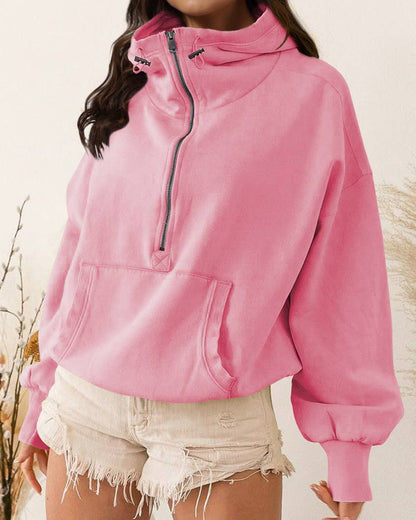 Quarter Zip Collar Pocket Hoodie