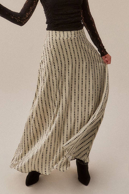 Moon-Print Satin A-Line Maxi Skirt