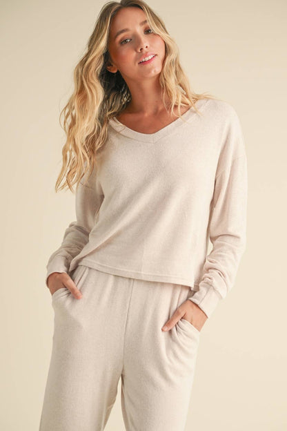 Brushed Hacci Long Sleeve V Neck Top