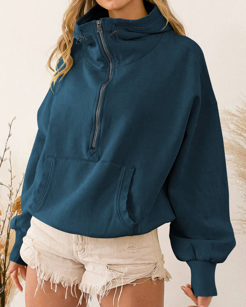 Quarter Zip Collar Pocket Hoodie