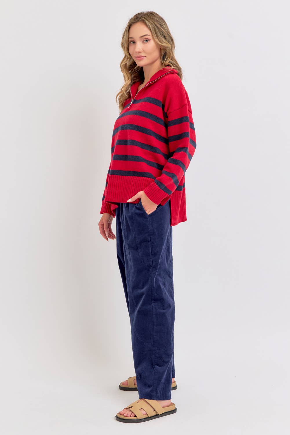 Striped Zip Front Sweater