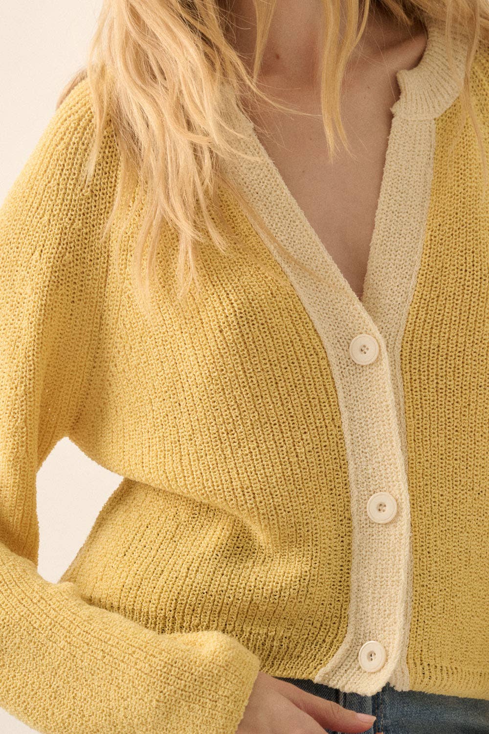 Ribbed Knit Contrast Cardigan Sweater