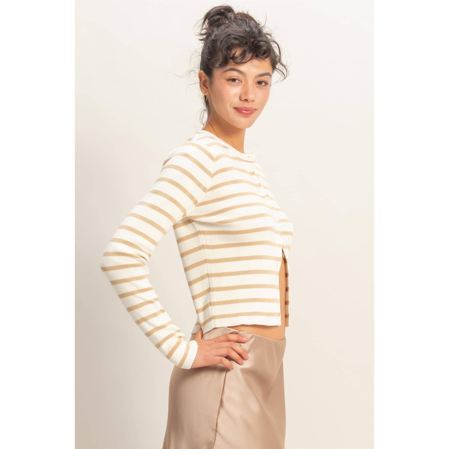 Striped Button-Up Cardigan