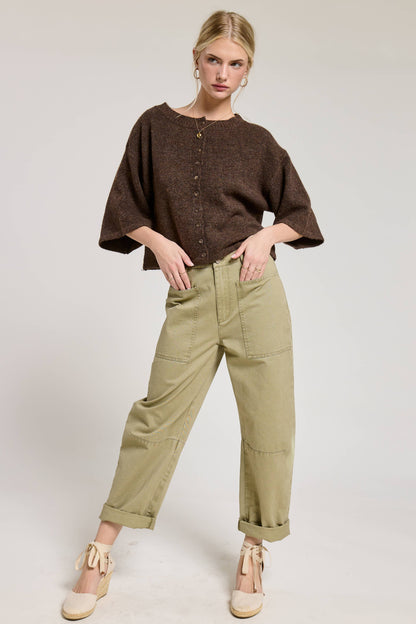 Wide Sleeve Button Front Knit Cardi