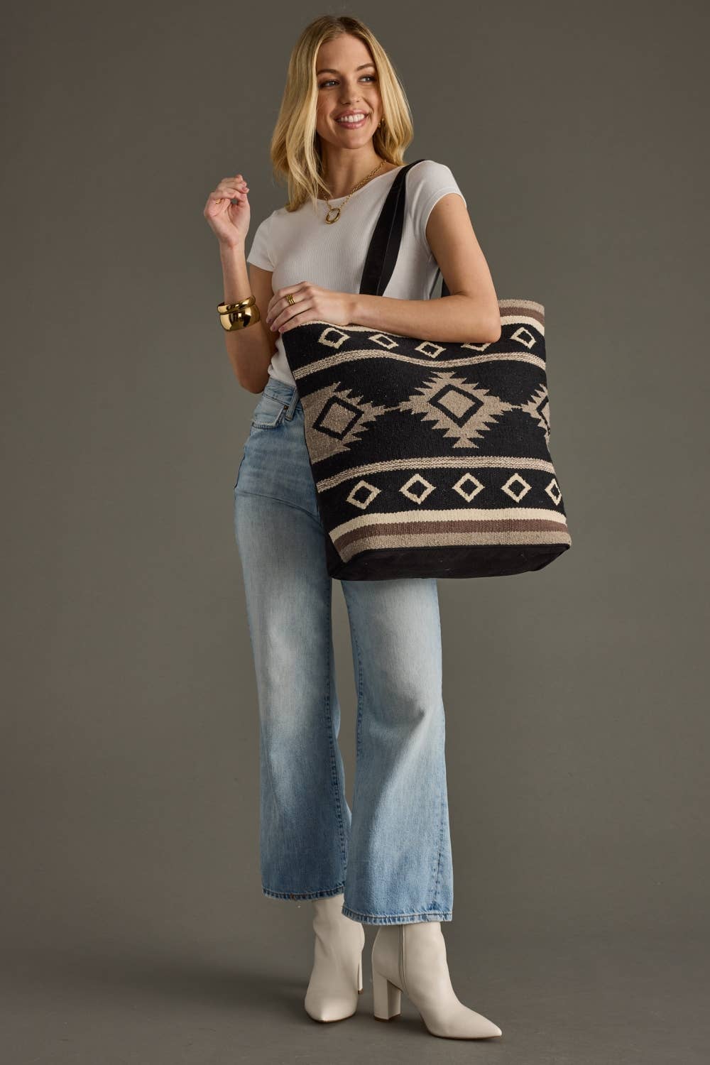 Black, Taupe & Cream Aztec Tote