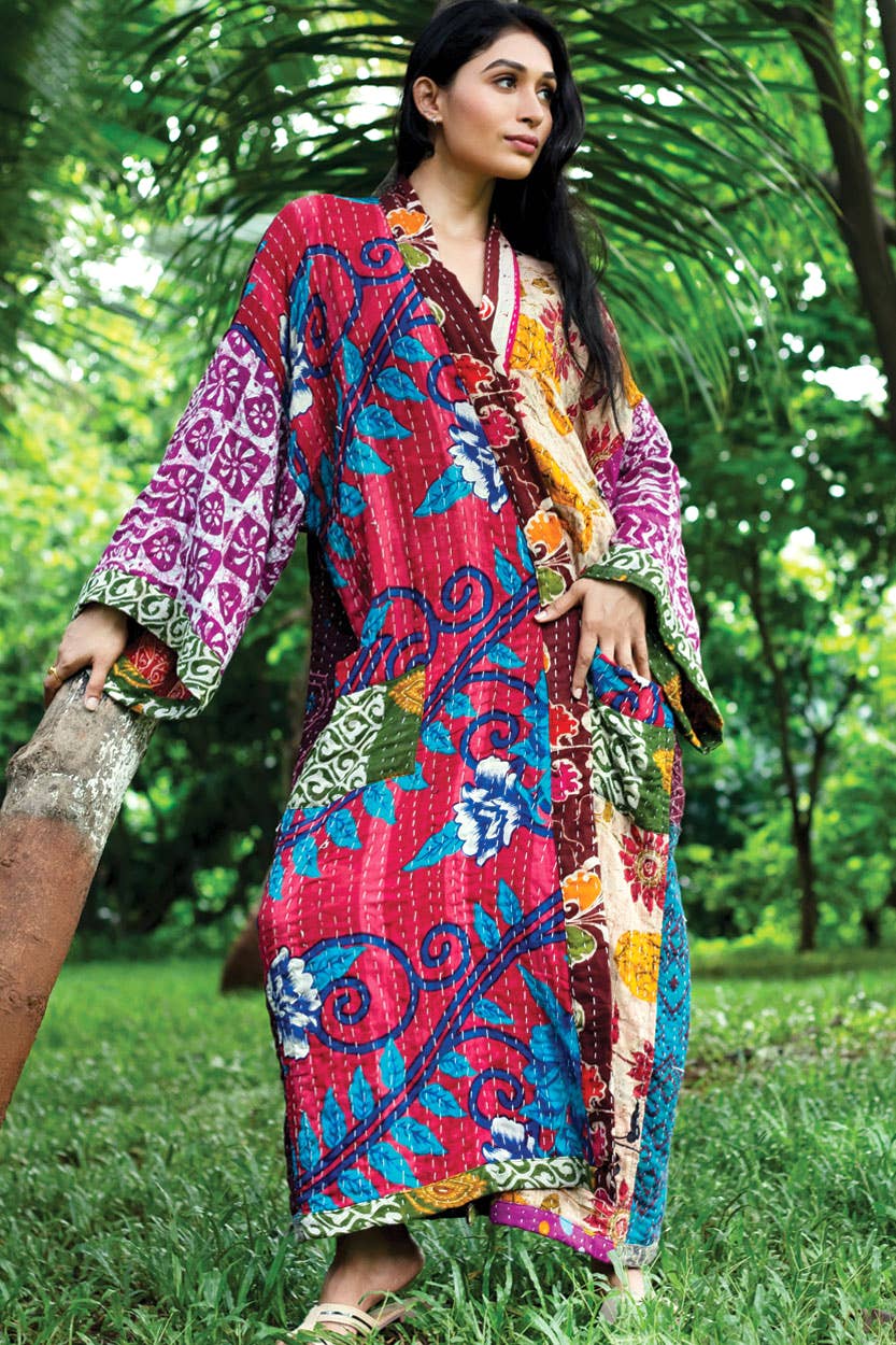 Kantha Kimono Quilted Cotton Robe