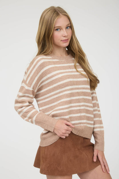 Cozy Front Seam Striped Sweater