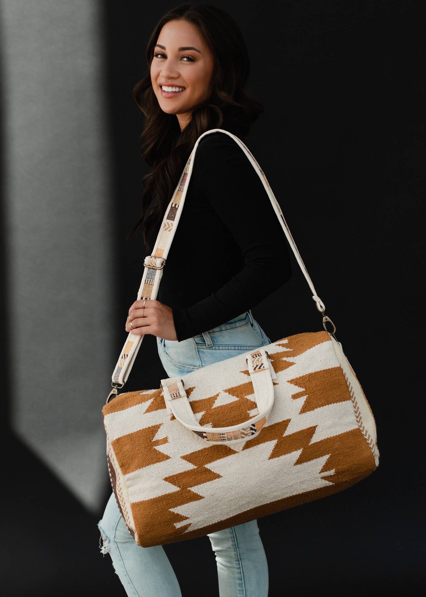 Camel & Cream Aztec Duffel