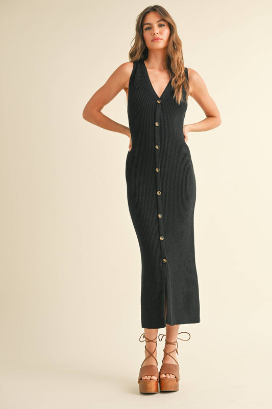 Essential Button Down Ribbed Dress