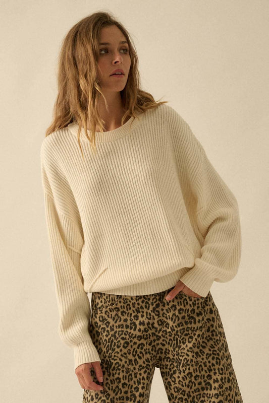 Ribbed Knit Exposed-Seam Sweater