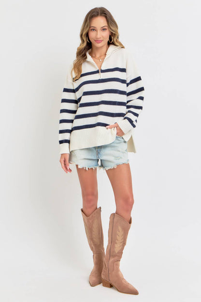 Striped Zip Front Sweater
