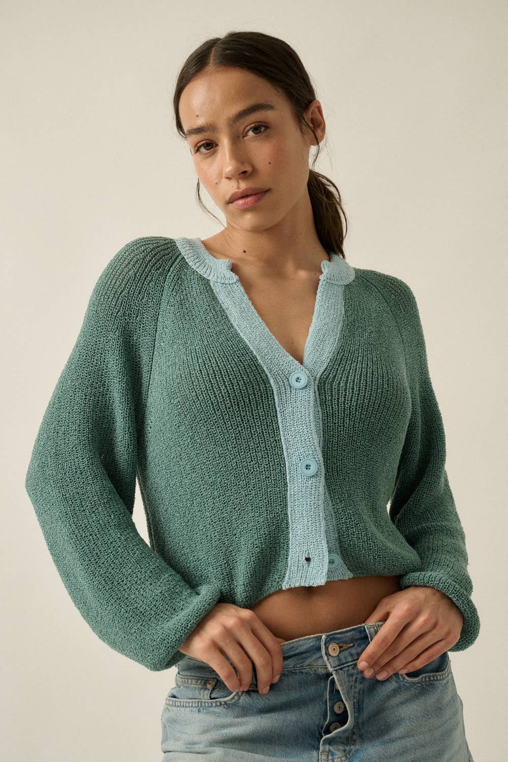 Best Selling Ribbed Knit Contrast Cardi