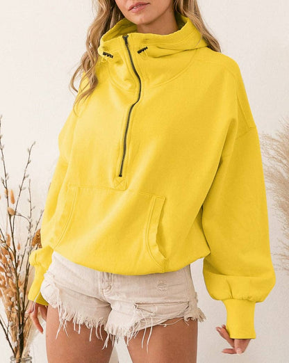 Drawstring Waist Zipped Hoodie w/Pocket