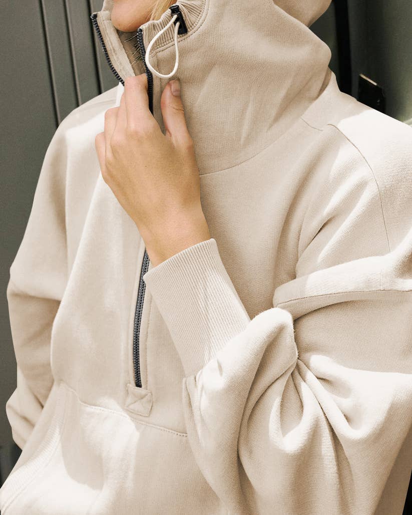 Quarter Zip Collar Pocket Hoodie