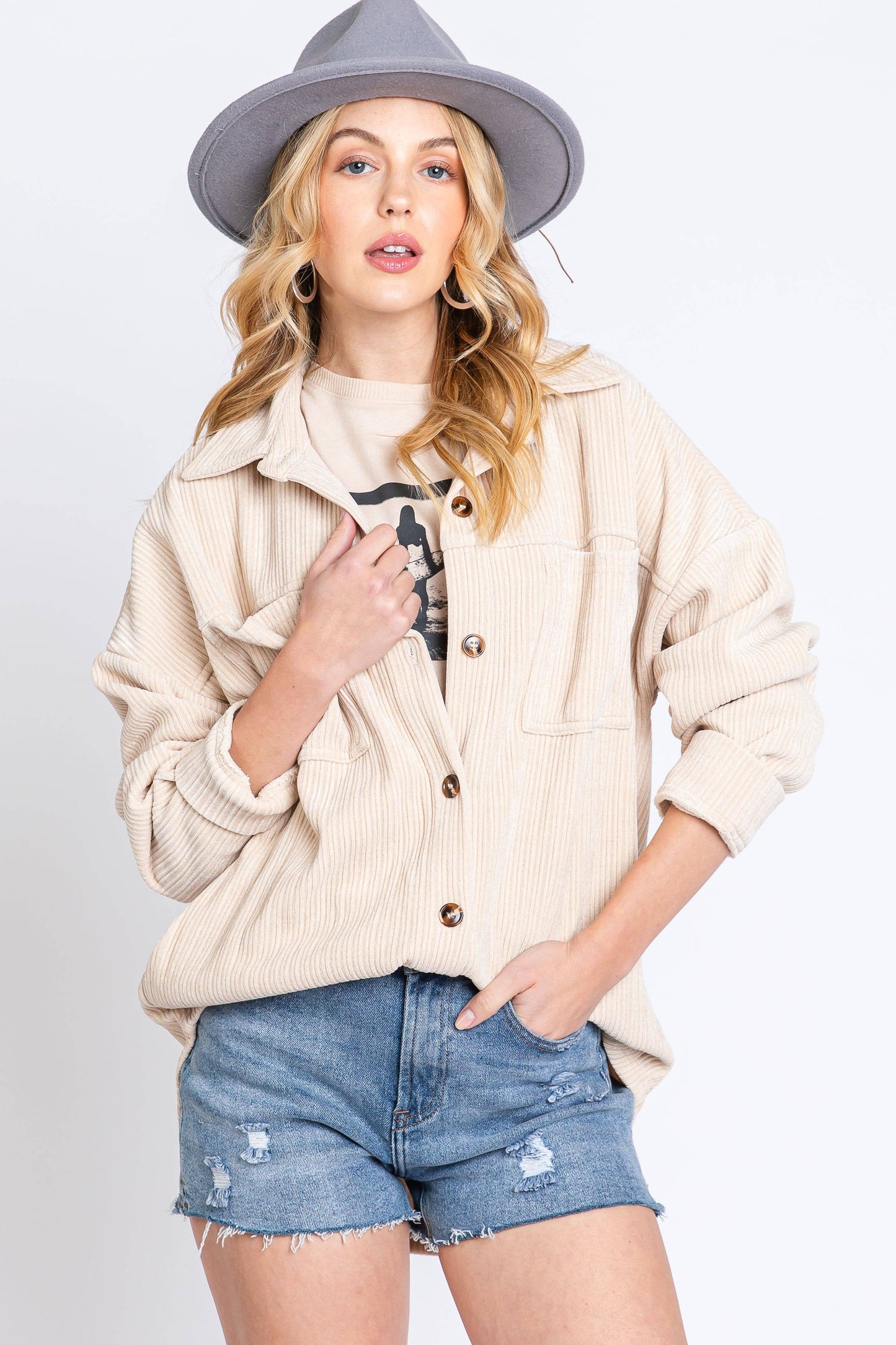 Soft Shirt Tail Shacket 7208T