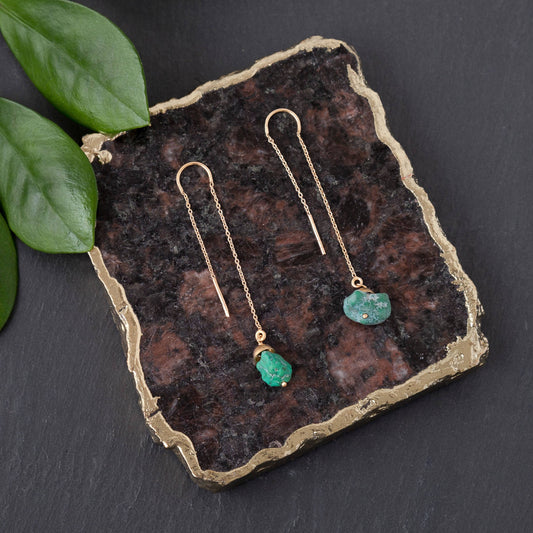 Threader Earring with Rough Cut Turquoise Stone