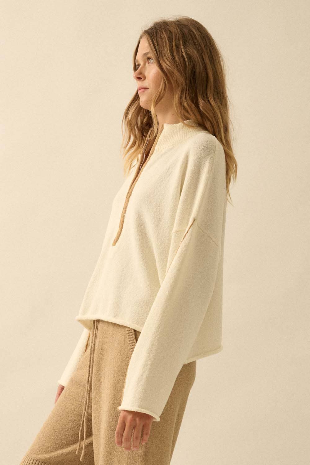 Textured Knit Half-Zip Mock-Neck Sweater