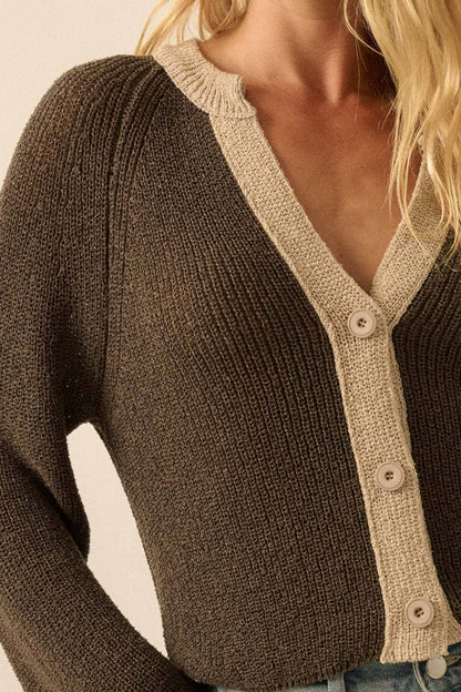 Ribbed Knit Contrast Cardigan Sweater