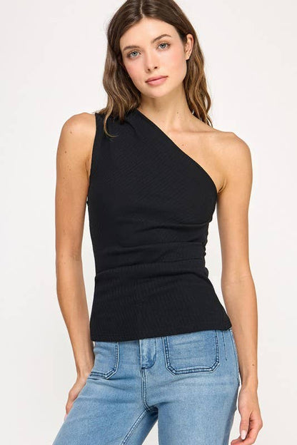 STRETCHY ASYMMETRIC RIBBED TOP