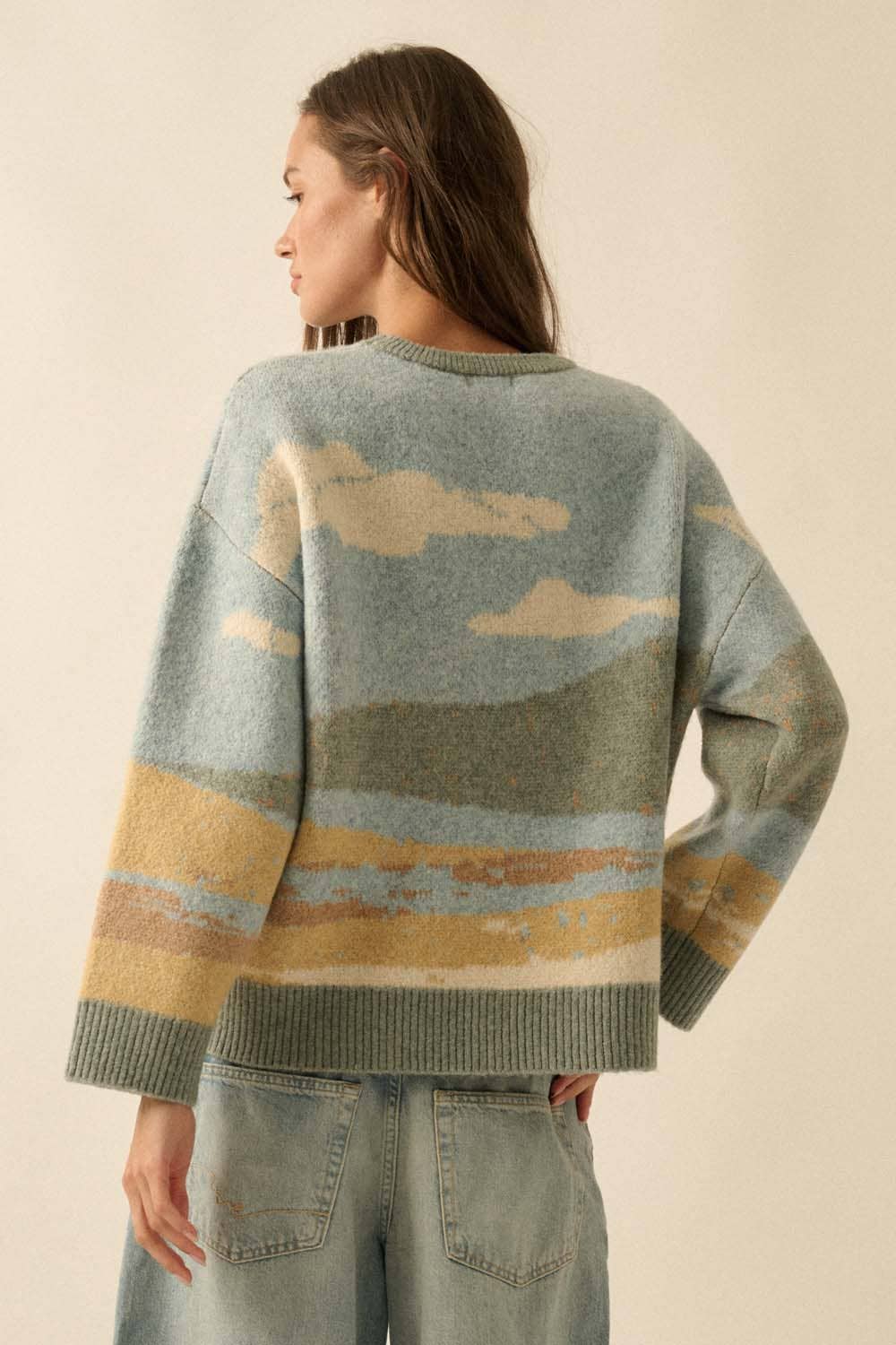 Beach Landscape Jacquard-Knit Sweater