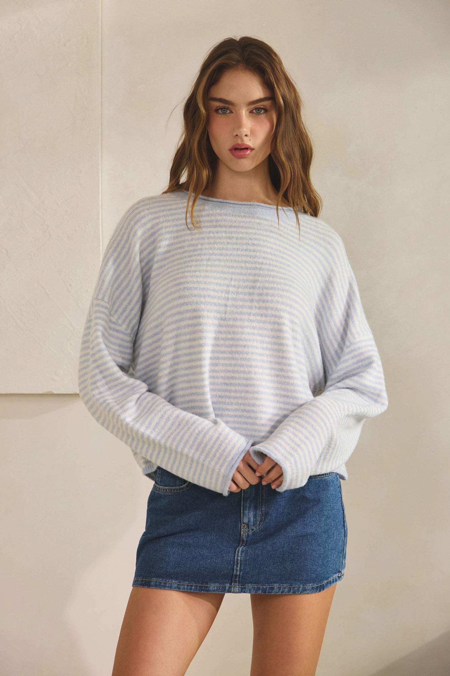 Striped Roll Up Neck Sweater
