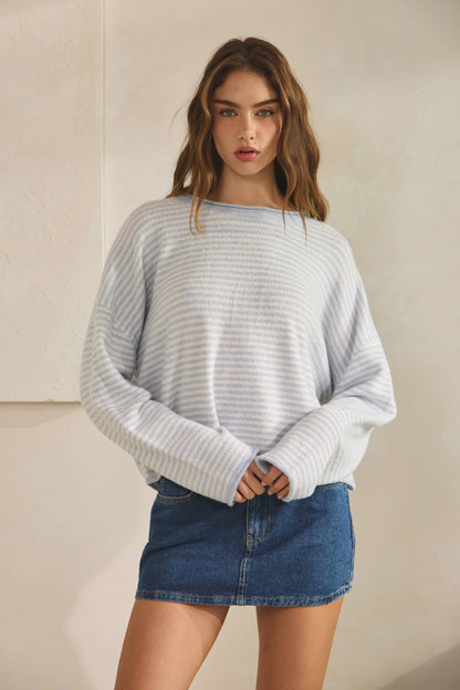 Striped Roll Up Neck Sweater