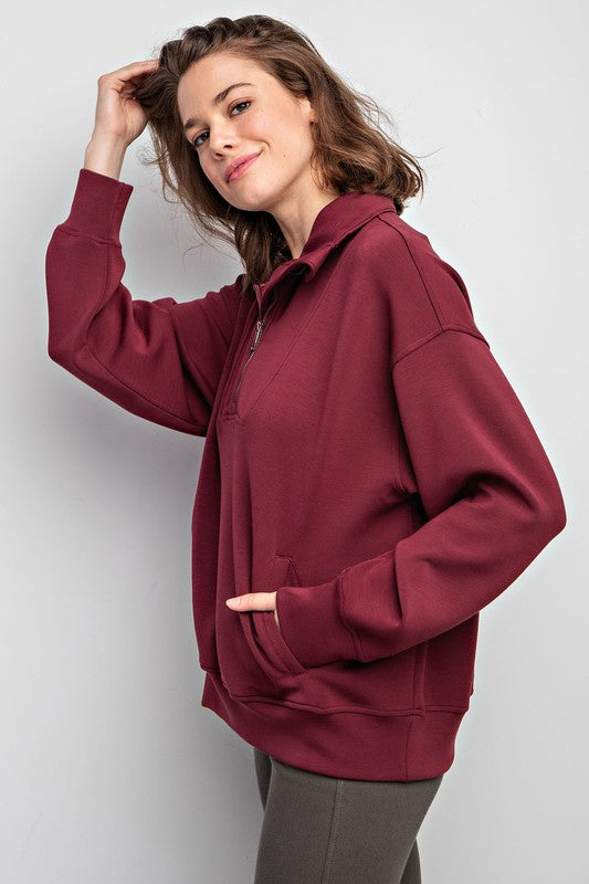 Modal Poly Span Quarter Zip Funnel Neck Pullover