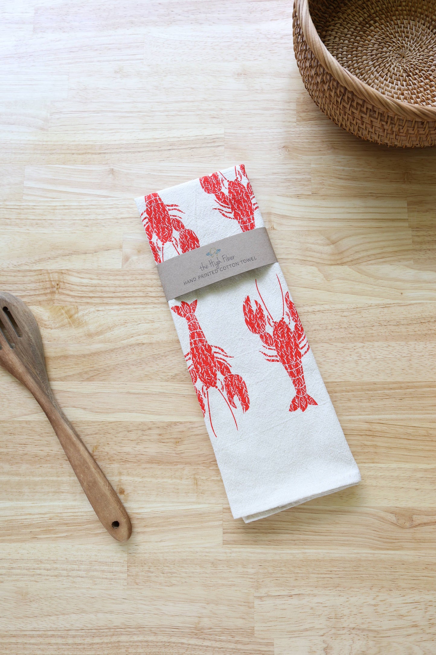 Lobster Kitchen Towel, Handprinted Coastal Towel