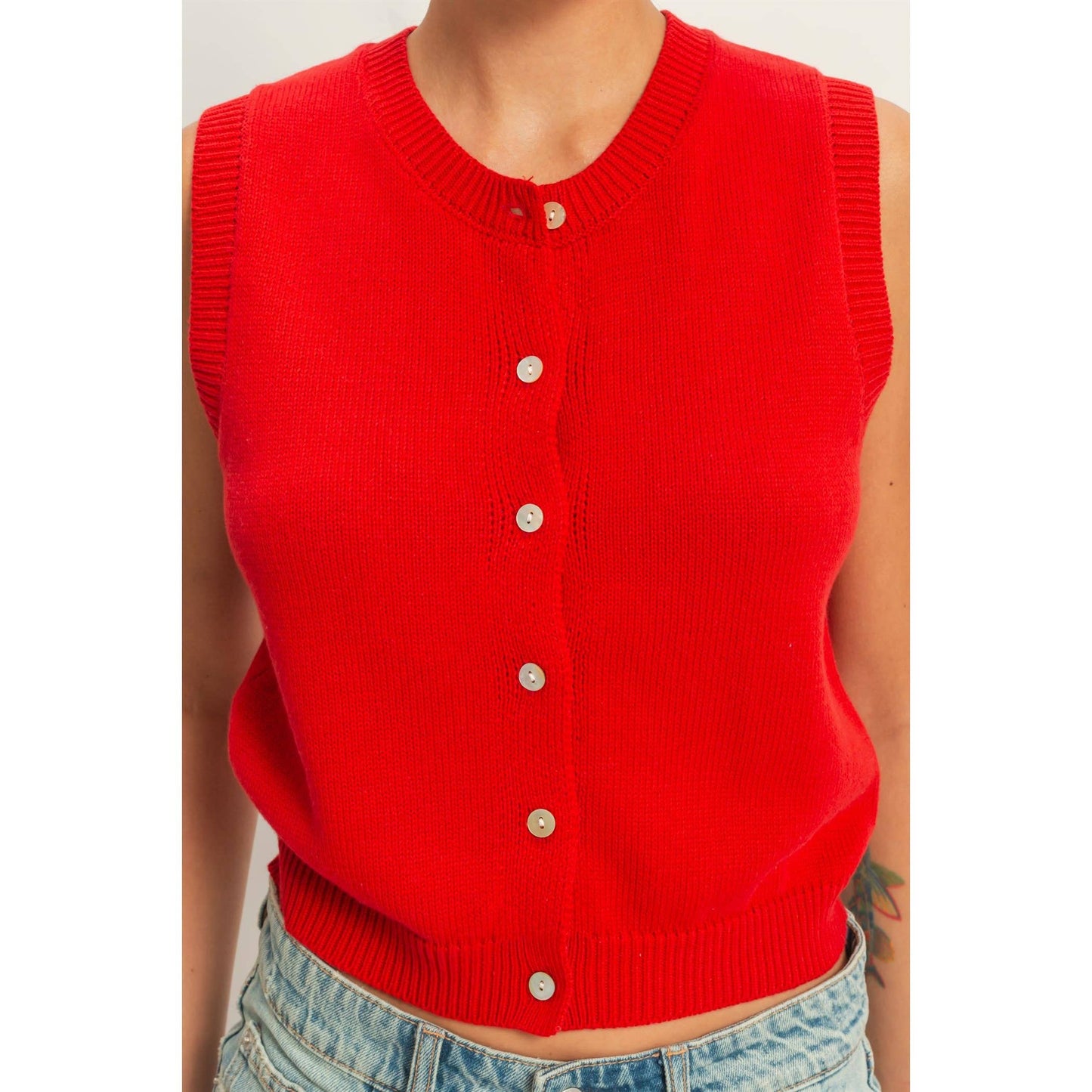 Button Up Sleeveless Cardigan
