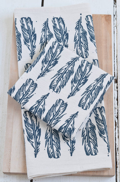Block Feathers Tea Towel - Organic Cotton - Navy Blue
