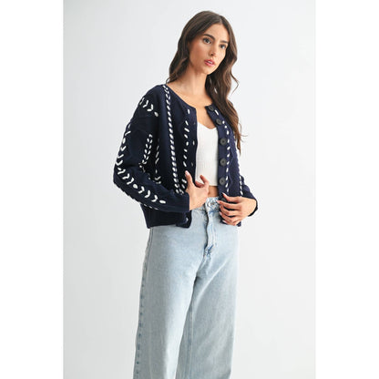 Indigo Ribbon Stich Cable Sweater