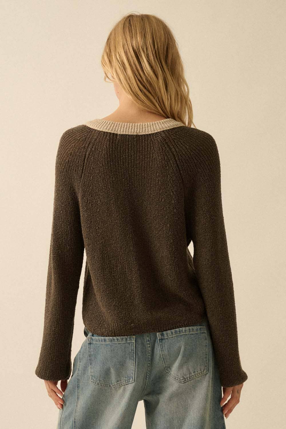 Best Selling Ribbed Knit Contrast Cardi