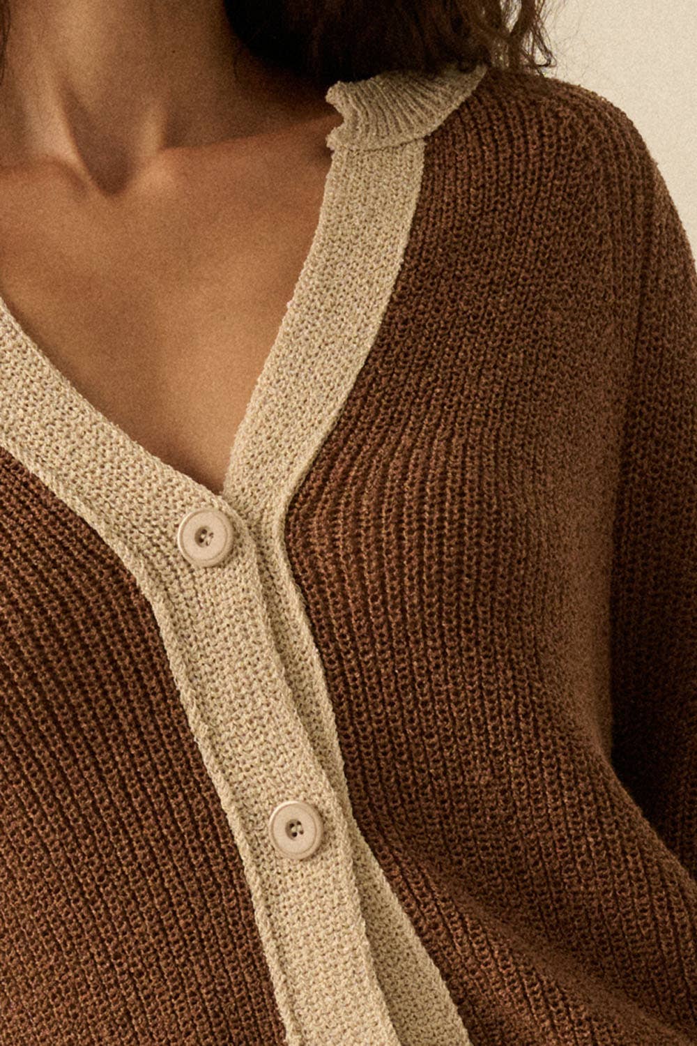Ribbed Knit Contrast Cardigan Sweater