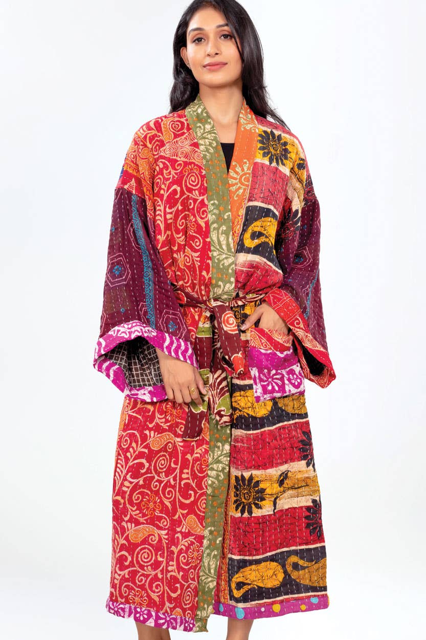 Kantha Kimono Quilted Cotton Robe