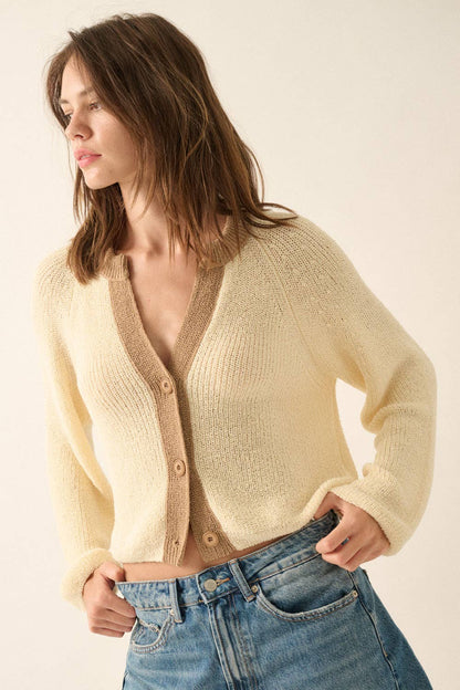 Ribbed Knit Contrast Cardigan Sweater