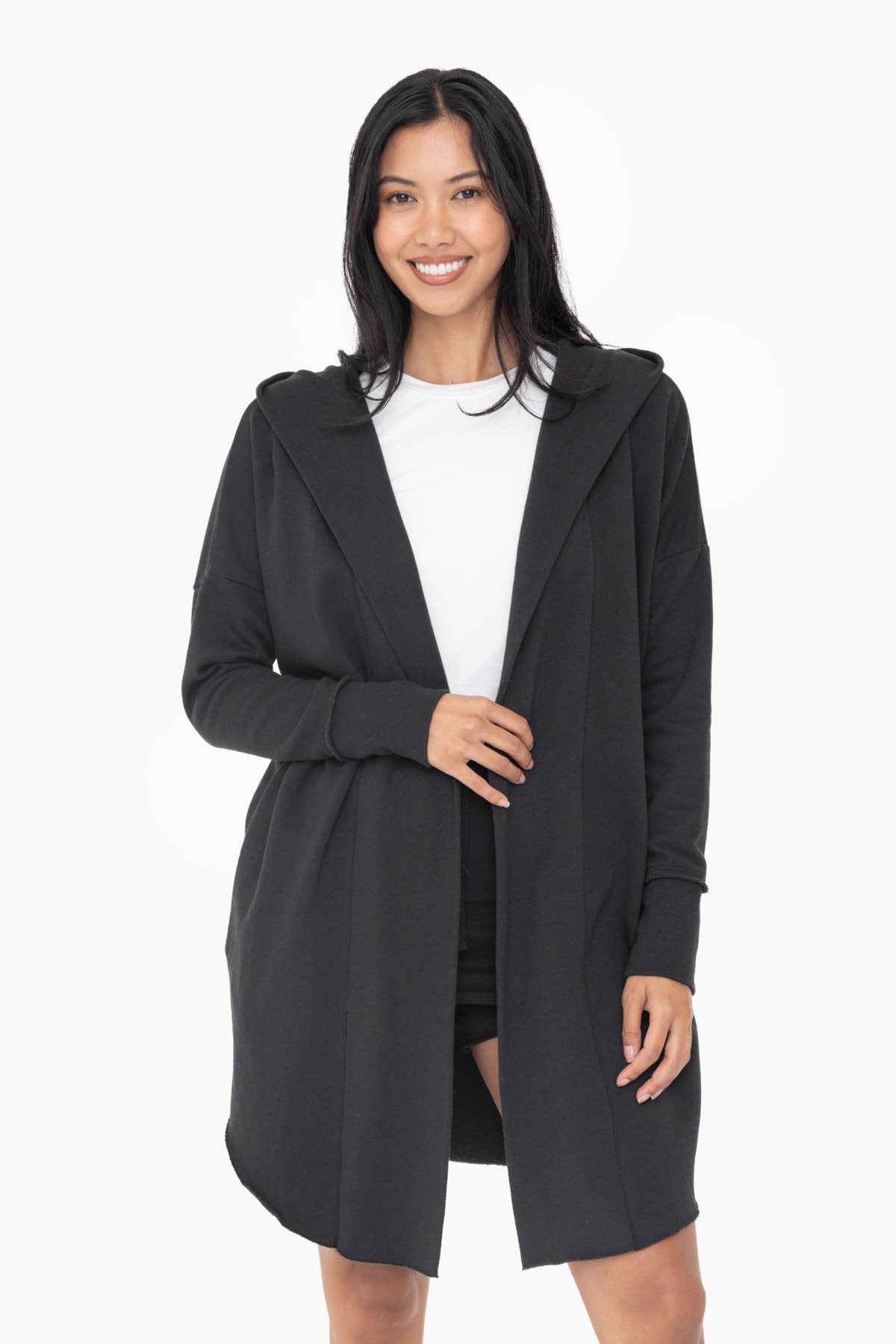 Open Front Longline Hoodie Cardigan