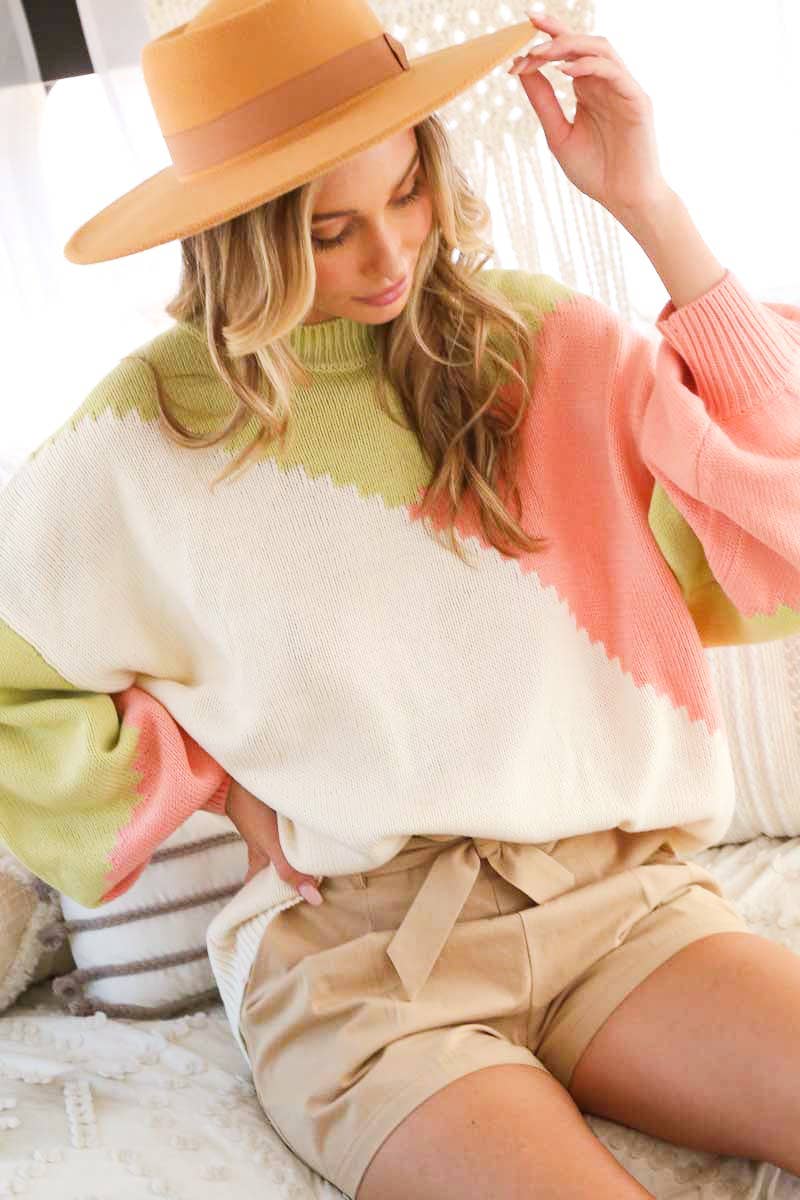 Color Block Chunky Knit Sweater