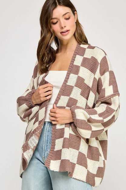 Checkered Drop Shoulder Cardi