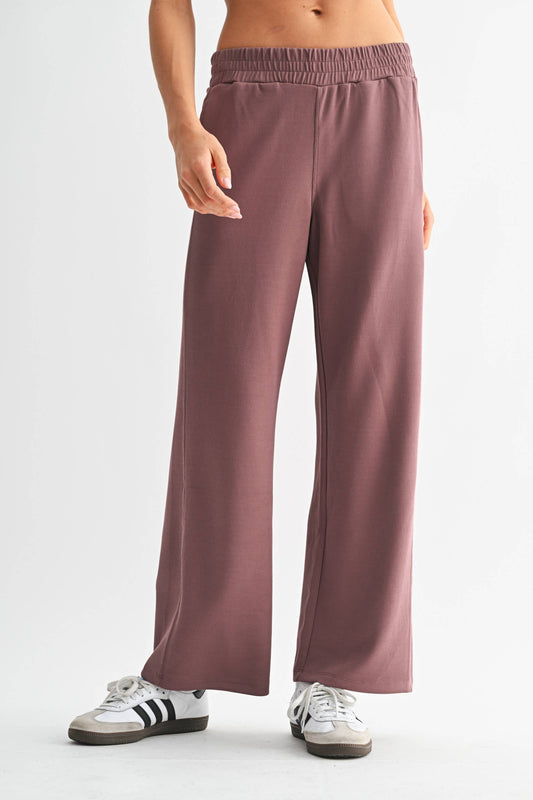 Luxe Sand Wash Rib Wide-Leg Pants