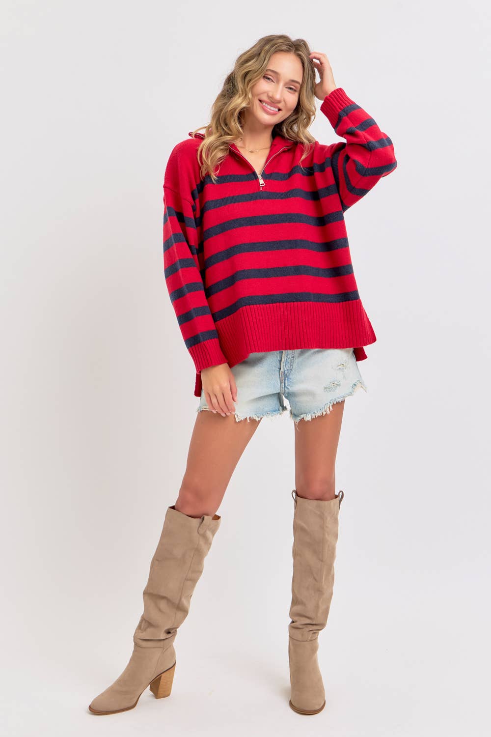 Striped Zip Front Sweater