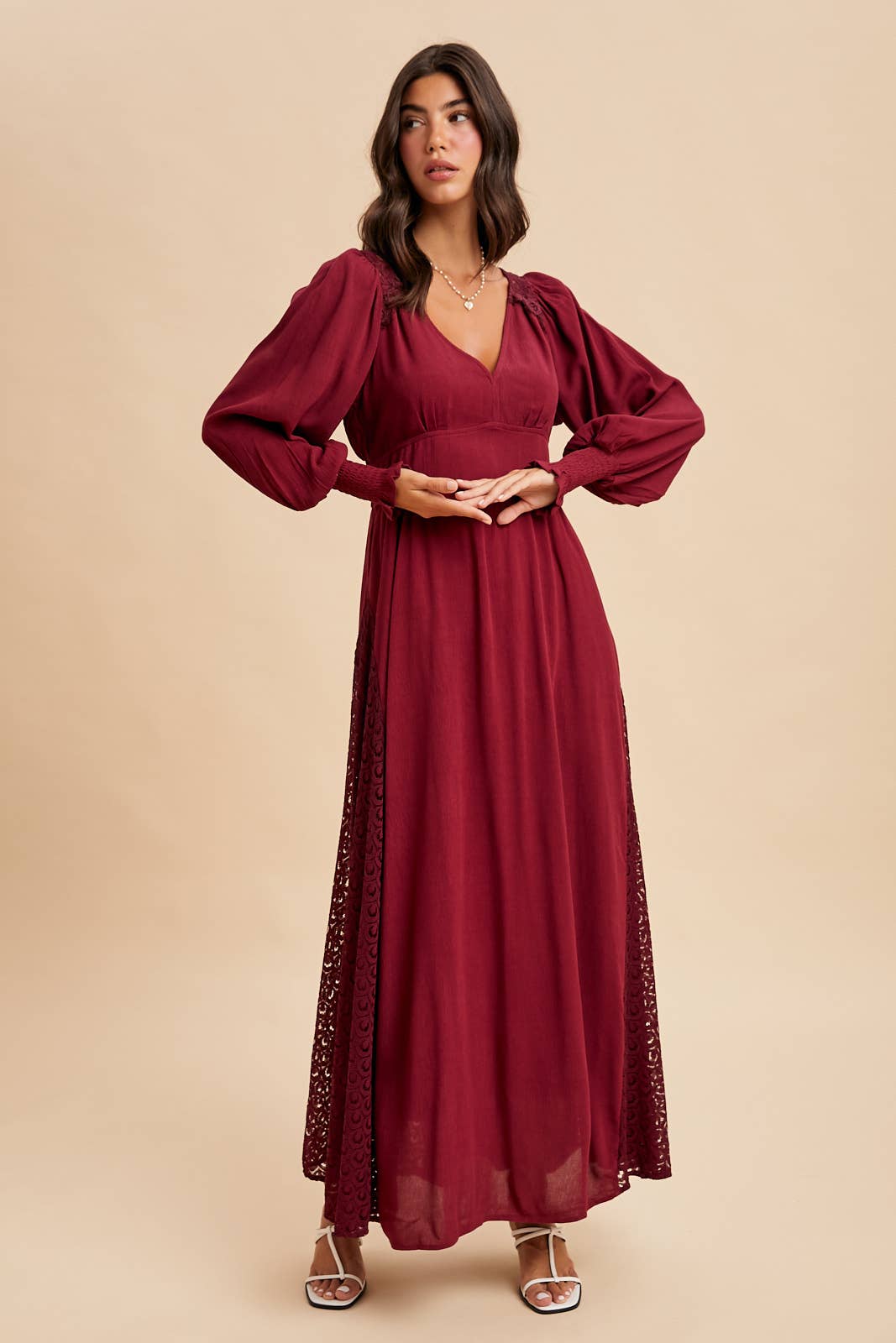 Lace Panel V Neck Maxi Dress