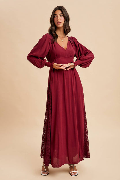 Lace Panel V Neck Maxi Dress