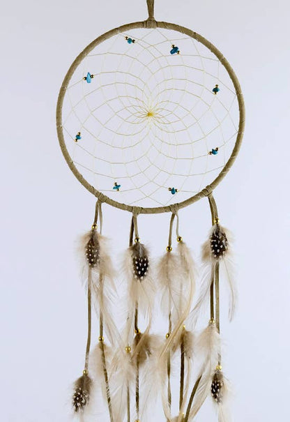 6" Tan Dream Catcher with Semi-precious Stones