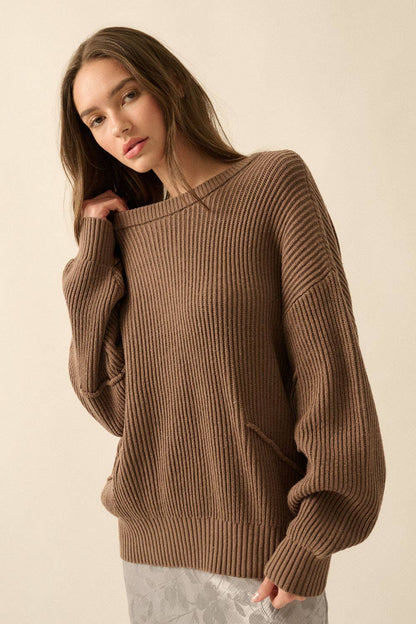 Ribbed Knit Exposed-Seam Sweater
