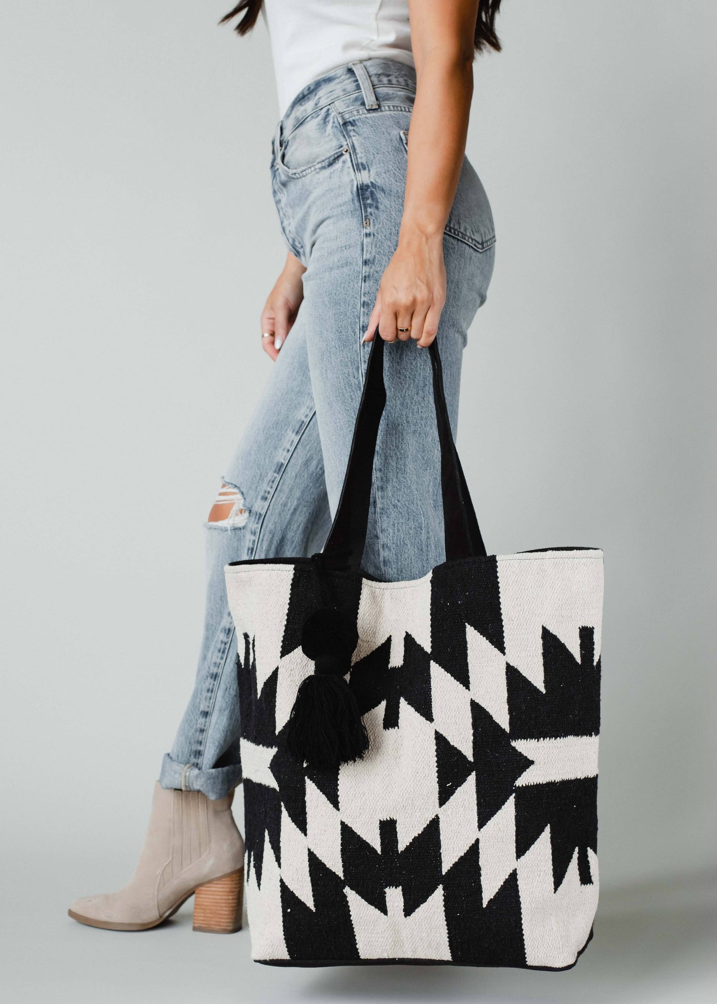 Cream & Black Aztec Tote