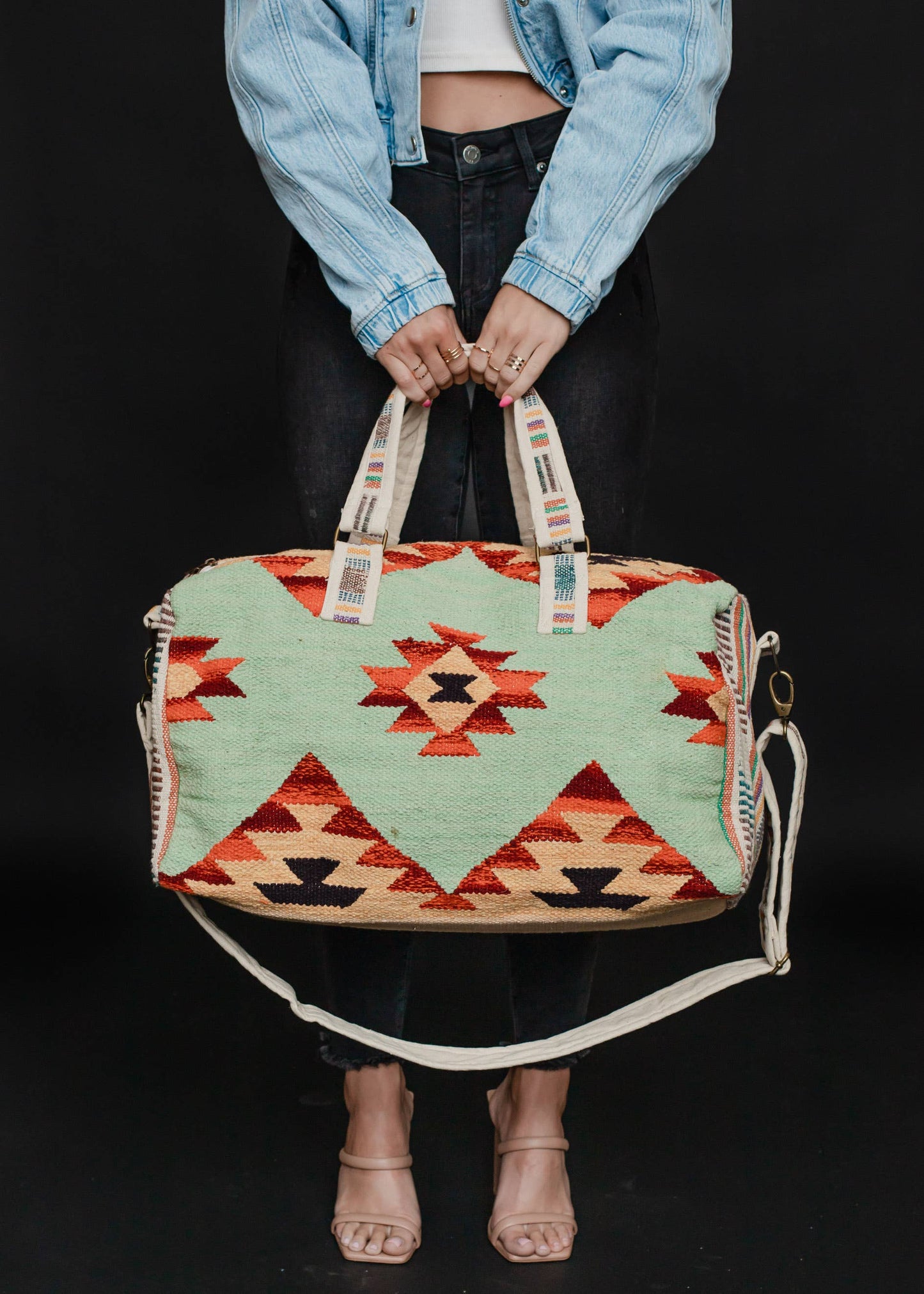 Mint & Multicolored Aztec Duffel