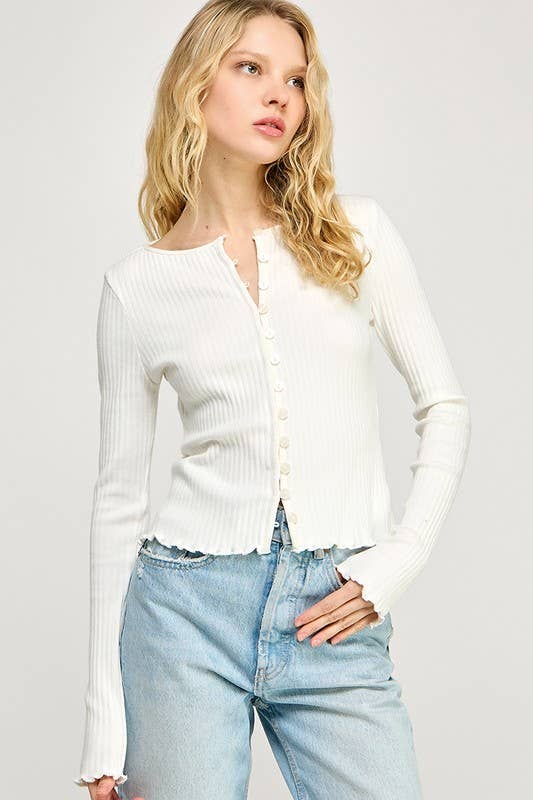Ribbed Stretch Long Sleeve Button Up