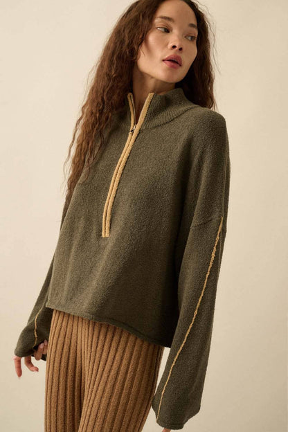 Textured Knit Half-Zip Mock-Neck Sweater