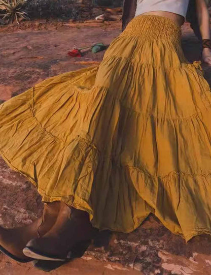 Boho Smocking Pocket Ruched Maxi Skirt